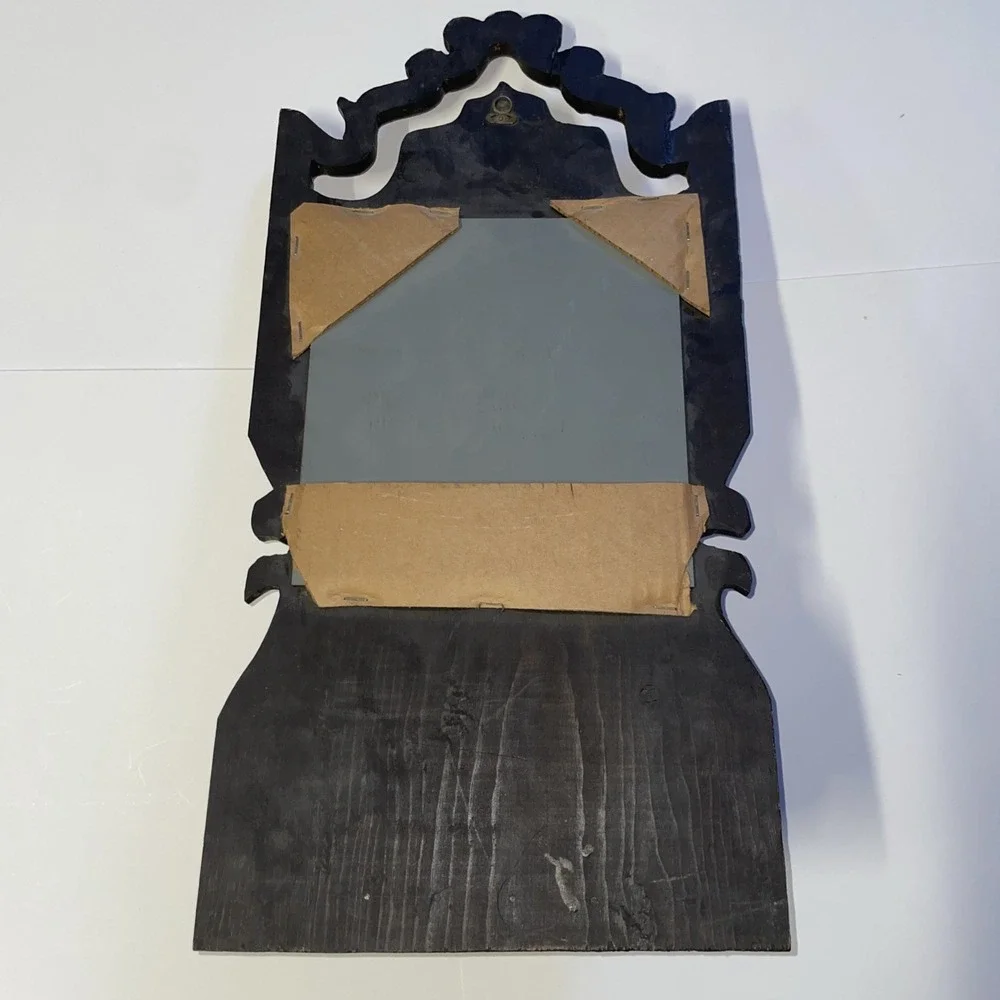 Dark Wood Round Mirror Shelf Home Kitchen Vintage Decor 25 in high